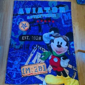 Disney Mickey Mouse Aviator Adventure Blanket Comforter Blue/ Red Twin Bed 53x40